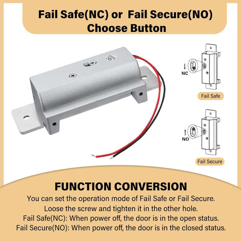 Pulaim Heavy Duty Electric Door Strike Lock，ANSI Standard Fail-Secure/Fail-Safe Electric Strike Lock for Door Access Control System,Cylindrical or Mortise Installation (Input Voltage 12VDC) - Image 3